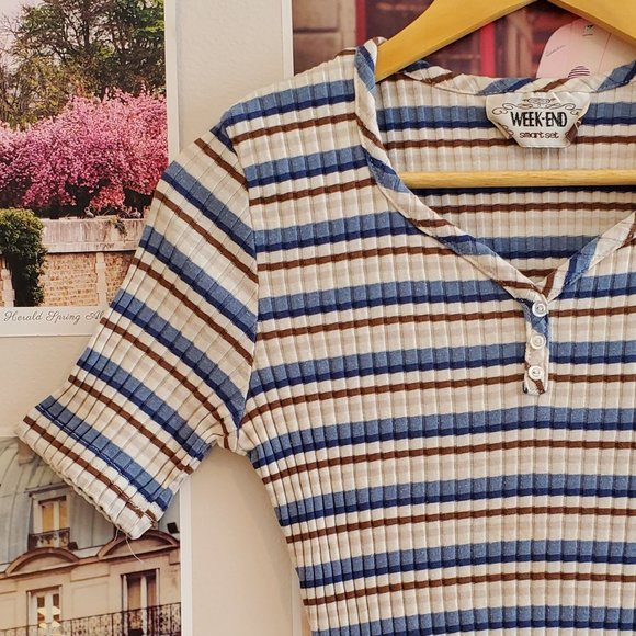 Vintage 90s Smart Set Striped Ribbed Top - Picture 3 of 6